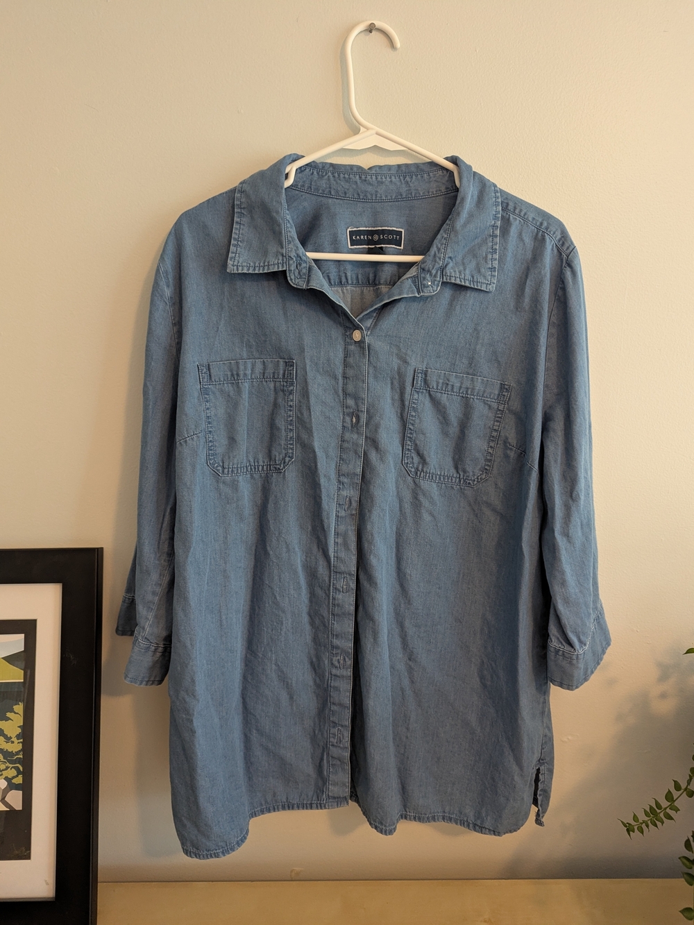 Karen Scott Medium Blue Denim Button-Up Shirt